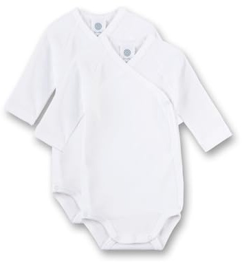 Sanetta Baby-Wickelbody langarm (Doppelpack) weiß | Nachhaltiger und süßer Wickelbody für Babys aus Bio-Baumwolle. Inhalt: 2er Set Baby Wickelbody