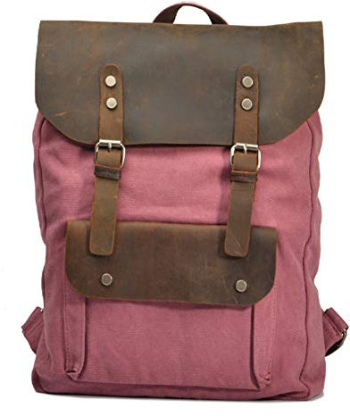 GAOHONGMEI Unisex Baumwolle Canvas Rucksack Leder Reise Laptop Wandern Daypack Seesack Outdoor Reisetasche große Kapazität Bag-01#
