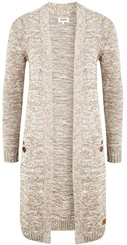 OXMO OXPhiletta Damen Lange Strickjacke Grobstrick Cardigan Longstrickjacke aufgesetzte Taschen 100% Baumwolle Regular fit, Größe:M, Farbe:Dune (795409)