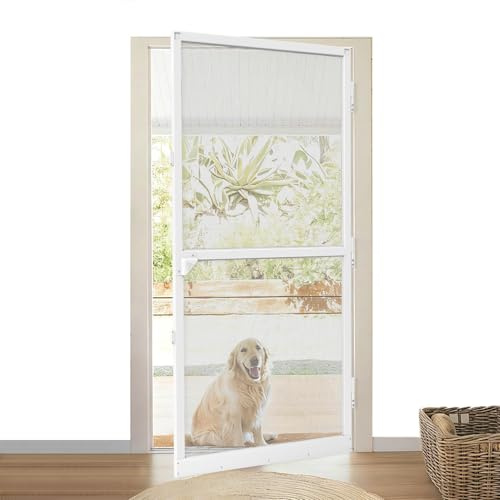 Aufun Moustiquaire porte 120 x 240 cm, Cadre en Aluminium Blanc, Tissu Fibre de Verre, Résistant aux Intempéries