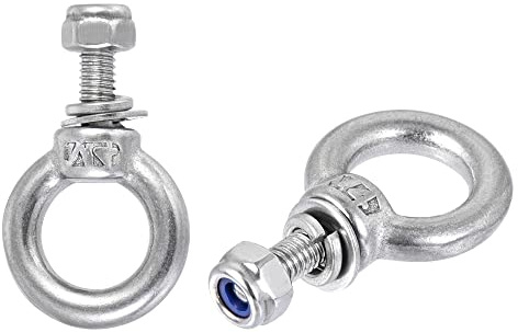 sourcing map Boulon à Oeil Levage M4 x 11mm Mâle Filetage avec écrou à Vis Hexagonale Joint Plat Laveuse pour Accrocher 304 Acier Inoxydable 2 Ensembles