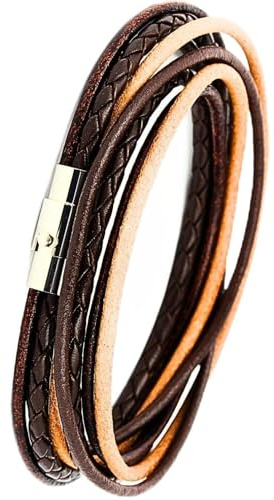 Simaru Wickelarmband mit Bajonettverschluss, Lederarmband glatt & geflochten, Unisex Armband aus Echtleder, Naturleder-Armband mit Magnetverschluss