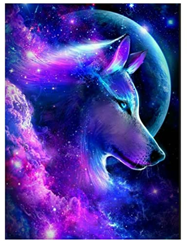 DAERLE Diamond Painting,Pintura Diamante Kits Completos,Kits de Punto de Cruz para Adultos, Kit de Pintura de Diamantes, Cuadros Diamantes 5D, Artes Artesanal para la Decoración 30X40cm Lobo y Nube
