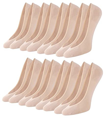 Toes Home Füßlinge Ballerina Socken Damen 8 Paar, Unsichtbare Sneaker Socken Damen Füsslinge mit Rutschfest Silikon No Show Atmungsaktiv Halbsocken Hautfarbe 39-42 (M)