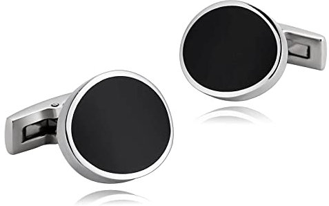 Whoiy Manschettenknöpfe Herren Silber Schwarz, Manschettenknöpfe Gravur Herren Edelstahl Runden für Männer Kostenlose Gravur mit Schmuck Box