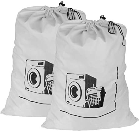 Maishijie 2 x strapazierfähige Wäschesäcke aus Baumwollleinen (Weiß)