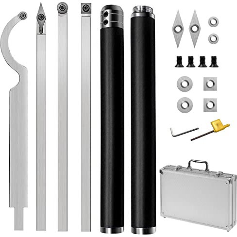 21 Pcs Drechseleisen Set, Wendeplatten für Drehmeißel, 4 Schwanenhals/Vierkant/Diamantform/Rund Drechselmess mit Abnehmbarem Aluminiumgriff und Ersatzteile, Für Drechselbank Schnitzholz (Schwarz)