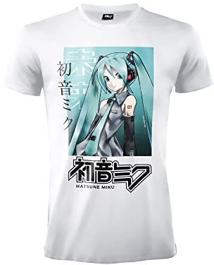 Difuzed Hatsune Miku t-shirt. Anime Waifu-skjorta. Officiell Vit tröja Unisex. Vuxen pojke, Vitt, XS