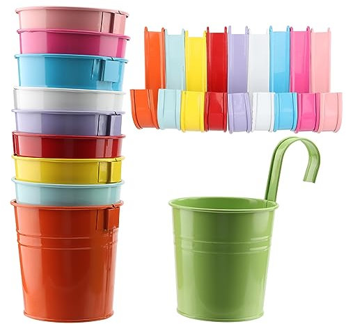 CHUEHKAK 10 Stück 10cm Blumentöpfe zum Aufhängen, Metall Blumentopf Hängend, Bunte Blumentöpfe zum Hängen, Hängetopf Set, Hängetopf Balkon, Hängender Balkontopf, Pflanztopf Bunte Töpfe, 10 Farben
