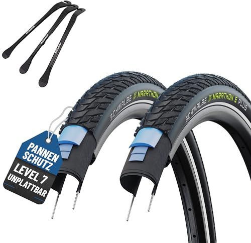 2er Set Schwalbe Reifen Marathon E Plus 28 & 27,5 Zoll - Schläuchen wählbar | (ETRTO 40,47,50,57-584,622) Reflex, auswählbar mit AV/DV/SV/Ohne Schläuchen + 3 MSZweirad Reifenheber