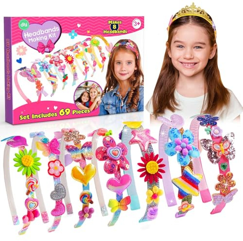 HappyKidsClub Geschenk Mädchen 5-11 Jahre, Bastelset Kinder 3-12 Jahre, Haarreifen Basteln Spielzeug, Haarschmuck Kindergeburtstag