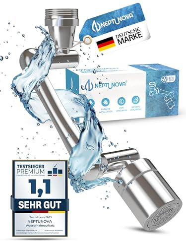 NEPTUNOVA® Rubinetto rubinetto girevole a 1440 gradi – Prolunga rubinetto per cucina e bagno – Perlatore universale e risparmio acqua in ottone cromato – senza BPA