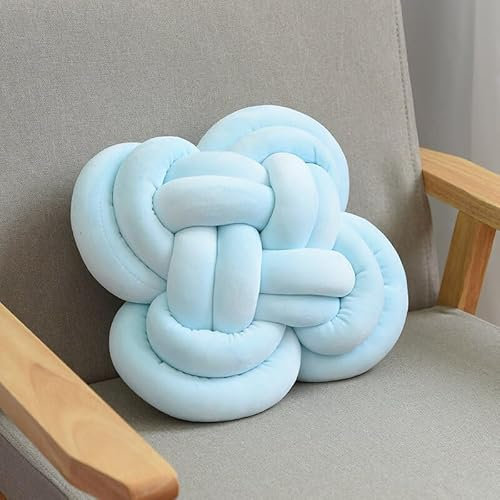 SYSUII Weiche Knoten-Ballkissen, 35 * 35cm Knotenkissen Geknotetes Kissen Wurfkissen Süß Plüsch Zierkissen Kinderzimmerdekoration Couchkissen, Sofa Kissen für Schlafzimmer, Zuhause-hellblau