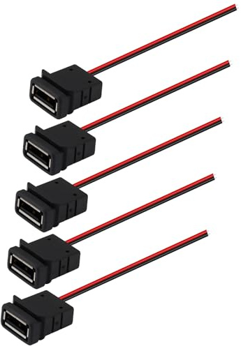 Greluma 5 Pièces Prise USB à 2 fils pour le chargement, connecteur USB femelle à 2 broches avec fil nu