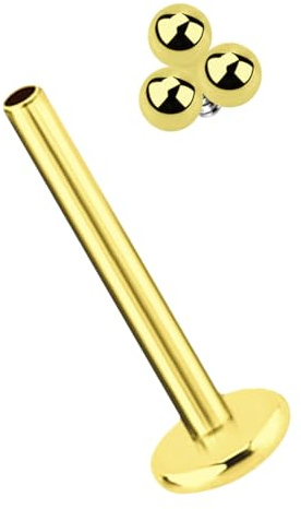 Ohr Piercing Stecker, Labret Stud in 1,2 mm mit Innengewinde und drei Kugeln