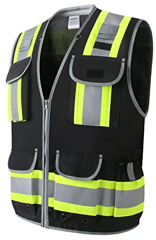 UNINOVA Surveyor Safety Vest Reflective for Men, Class 2 Heavy Duty Safety Vests Reflective with Pockets and Zipper,High Visibility Construction Work Vest
