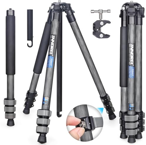 INNOREL P254CF Trépied de voyage professionnel en fibre de carbone pour appareil photo numérique DSLR avec boucle à rabat rapide, colonne centrale de forme spéciale, tube de 25 mm, charge maximale 12