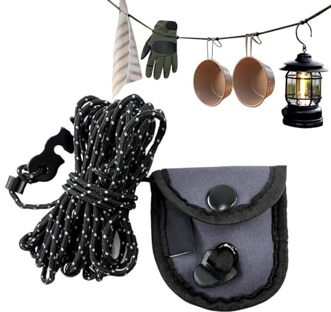 Ausziehbare Wäscheleine für Camping und Reisen - 3m mit Perlen, Reflektierende Wäscheleine für Draußen, Keine Wäscheklammern Erforderlich, Perfekt für Wohnmobil