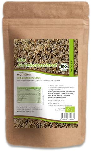 Mynatura Bio Grünkernschrot | Getreideschrot | Grünkern geschrotet | Vegane Küche | Nährstoffreich | Im Beutel 500g