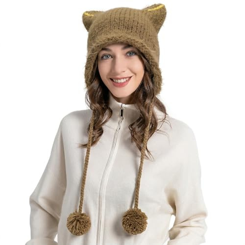 ZLYC Mössa för kvinnor, Pom Pom Khaki, one size