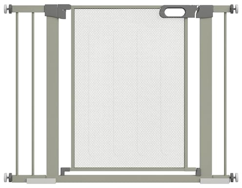 PawHut Cancelletto per Cani Regolabile 75-103x76 cm in Acciaio, Grigio | Cancello di Sicurezza, Chiusura Automatica, in Acciaio e ABS, Per Cani e Gatti