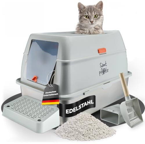 Samtpfote® Shelter-Geschlossenes Katzenklo aus Edelstahl - Hygienische XL Katzentoilette - Geruchsarm, Rostfrei, Leicht zu Reinigen – mit Spritzschutz & Deckel – 60 x 40 x 40 cm Cat Litter Box