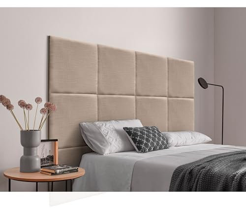 DHOME gepolstertes Kopfteil bestehend aus austauschbaren selbstklebenden natürlichen Leinenpaneelen Bett Luxus-Schlafzimmer gepolstertes Bettzeug (Erde, 120cm)