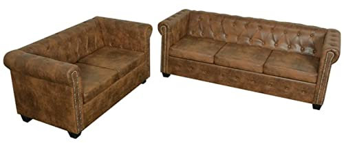ShGaxin Chesterfield Sofa-Set 2-Sitzer und 3-Sitzer, Couch für Wohnzimmer, für Wohnungen, Loungesofa, Sofas & Couches, Relaxsofa, Kunstleder Braun