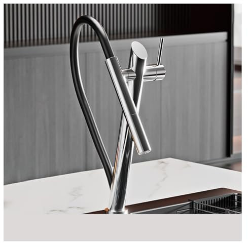 Grifo de cocina negro de latón de lujo con diseño extraíble, grifo de fregadero de doble función magnético, frío y caliente con doble Control(Chrome,G1/2)