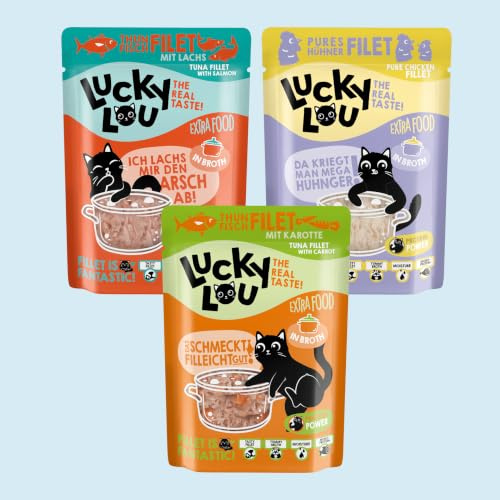 Lucky Lou Extrafood Mix-Paket Katzenfutter nass - 36 x 70g - hochwertiges Nassfutter (Ergänzungsfutter) mit viel Protein, getreidefrei & ohne Zucker für Katzen