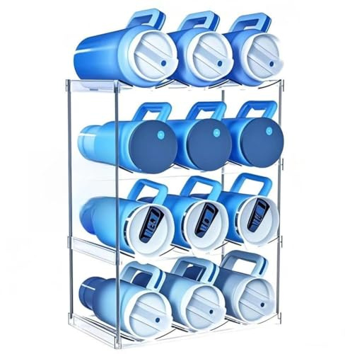 YOOTUKL Water Bottle Organizer Stackable Kitchen Pantry Organization and Storage Shelf Plastic Water Bottle Holder for Fridge Kitchen Cabinet Wine (Version 2 (Pack of 4-Hold 12 Bottles))