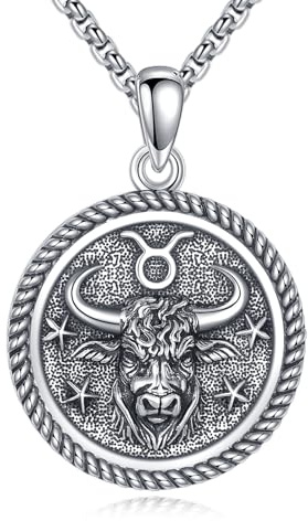 URONE Stier Kette 925 Sterling Silber Stier Anhänger und Kette Sternzeichen Halskette Schmuck Geburtstag Geschenke für Frauen Männer