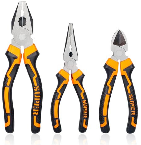 Riloventa 3 Pezzi Pinza Elettricista, Pinze a Becco Lungo con Maniglia Ergonomico, Taglio Diagonale Universale Kit per Riparazioni Domestiche