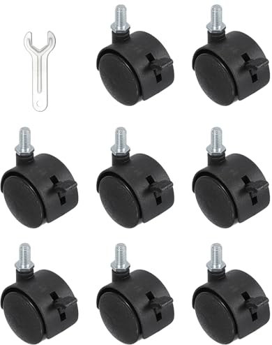 PATIKIL Office Chair Wheels Replacement 1.5, 8 Pcs Nylon Heavy Duty Office Furniture Casters Wheels with Wrench Universal Wheel for Hardwood Floor Carpet, Black(Screw Stem with Brake)