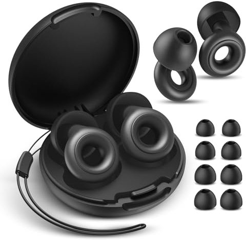 Ear Plugs for Sleeping Noise Cancelling, 30dB Noise Reduction Earplugs, Soft Silicone Reusable Hearing Protection Earplugs for Deep Focus, Work, Travel, Concert with Case & 8Eartips,HTB-Black