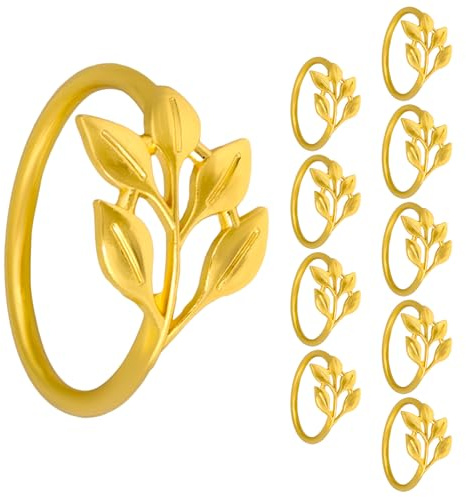Maxqzin 10Pcs Gold Napkin Rings Leaf Napkin Rings Metal Napkin Holder Table Decor for Wedding Party Dinner Banquet