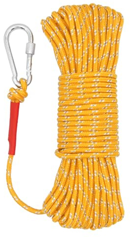 NewDoar Corda da nuoto da 6 mm, 550 kg, intrecciata, ad alta resistenza, riflettente, con gancio, 10 m, 20 m, 30 m, 50 m, per canottaggio, campeggio, ancora, pesca, ormeggio giallo/30 m