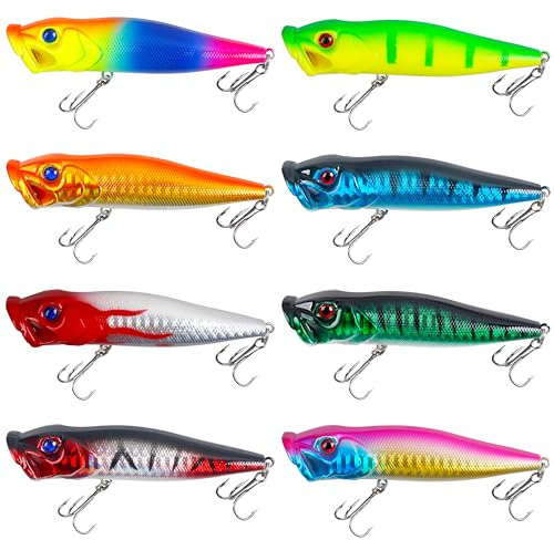 Popper Angelköder Topwater Angelköder, 8 Stück Barschköder Harte Köder Topwater Popper Köder Lebensechte Swimbait für Barschforelle Süßwasser Salzwasser