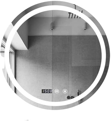 MAGIC SELECT Espejo de Baño con Luz. Espejo Redondo de Pared con Enchufe, 3 Tonos de Color, Ajuste de Brillo y Antivaho, con Indicador de Hora y Temperatura. Ideal para Baño o Tocador (60cm)