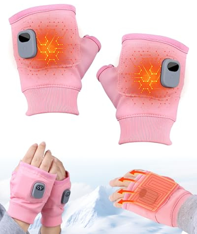 Beheizbare Handschuhe, 2026 Neu USB Beheizte Handschuhe, Touchscreen Beheizte Handschuhe für Männer Frauen mit 3 Temperaturstufen Beheizbare Motorradhandschuhe für Ski Jagd Motorradfahren (Rosa)
