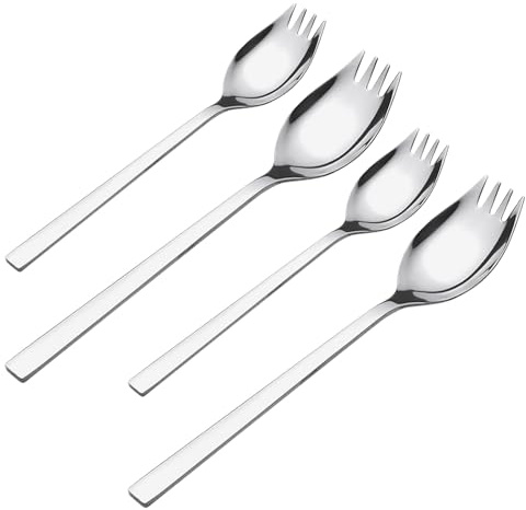 MALUGOGO Tenedores para Ensalada de Acero Inoxidable 4 Piezas (2 Grandes 2 Medianos) Mango Largo, Utensilios de Cocina Resistentes para Picnic, Postre y Aperitivos de Frutas