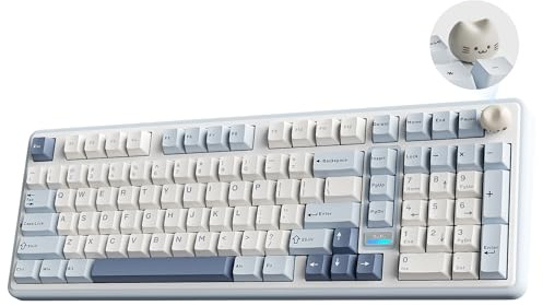 YUNZII B98 PRO QMK/VIA Gaming-Tastatur (Blau, Milk V2 Linear Switch) | 96% Kabellose Mechanische Tastatur mit Nummernblock Niedlichem Katzenknopf, BT/2,4 G/USB-C, Hot-Swap Tastatur Individuelle