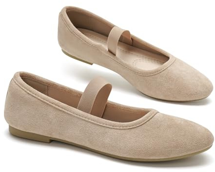 GLAMORA Merceditas Mujer Bailarinas Manoletinas Mary Jane Ante Sintético Tira Elástica Zapatos Planos Flexibles Antideslizantes Transpirables Plantilla Acolchada Suela Goma kaki-37