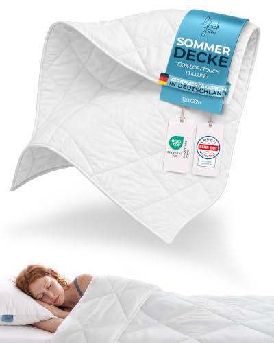 Glückstoff® Sommerdecke 155x220cm [Zertifiziert IN Deutschland] - Sommer Bettdecke mit 100% Öko-Tex Füllung - Sommerbettdecke Leicht - Dünne & Kühlende Decke - Summer Blanket - Leichte Schlafdecke