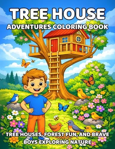 Treehouse Adventures: Treehouses, Forest Fun & Brave Kids Exploring Nature – Coloring book for boys aged 4 and up