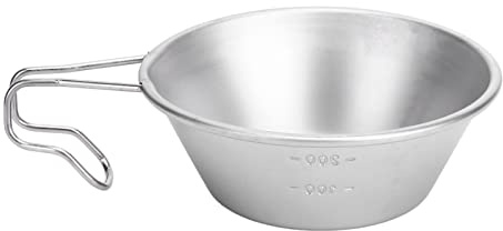 Arythia Tazza da Campeggio, Gavetta Scout in Acciaio Inox con Scala Graduata, Bicchiere in Acciaio Inox per Campeggio, Stoviglia in Metallo per Trekking (Silver sizzling bowl)