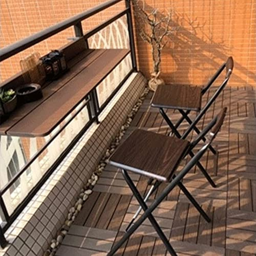 Hängbord, höjdjusterbart balkonghängbord, bardisk av metall-aluminiumlegering, vägghylla, sidobord för räcken, lämplig för de flesta terrassräcken, brun (storlek: 80