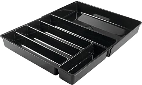 mDesign rutschfester Besteckkasten mit sechs Fächern – ausziehbarer Besteckeinsatz für Schubladen ordnet Küchenutensilien – Schubladenorganizer für diverse Utensilien nutzbar – schwarz