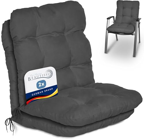 Beautissu 2er Set Niedriglehner Auflagen Set Flair NL Stuhlauflage 100x50x8cm Sitzkissen Niederlehner Gartenstühle Sitzauflagen Stuhlkissen Anthrazit