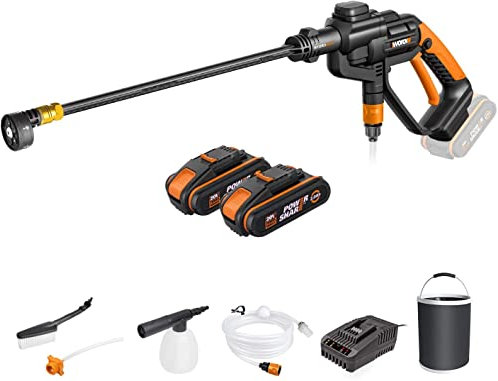 WORX WG620E.4 Akku-Hochdruckreiniger Hydroshot 20V, Multi-Sprühdüse, Lange Lanze, 6m Schlauch, inkl. 2 PowerShare Akkus & Schellladegerät